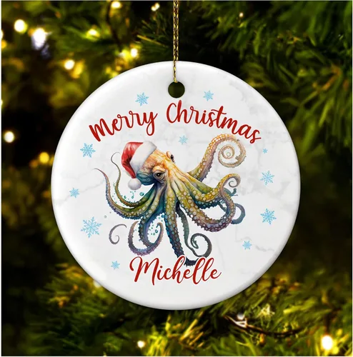Vista 13 de Hyturtle Adorno de Navidad personalizado para los amantes de los ajolotes – Adorno de cerámica con nombre personalizado de Feliz Navidad – Lindo