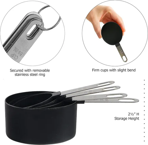 Vista 3 de Reston Lloyd 8 tazas y cucharas medidoras para ingredientes secos y líquidos, plástico de grado alimenticio con asas de acero inoxidable, color negro