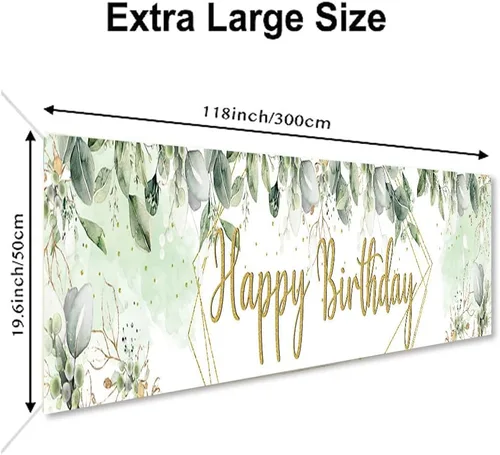 Vista 3 de Cartel de poliéster verde con hojas de eucalipto verdes, 118 x 20 pulgadas, con purpurina dorada, decoración de baby shower, suministros