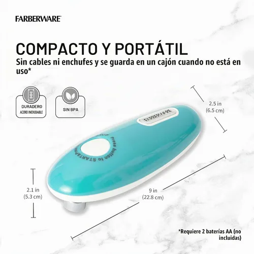 Vista 2 de Farberware Abrelatas automático compacto con pilas, manos libres, para cualquier tamaño de lata, con imán para quitar de forma segura la tapa