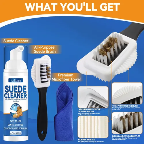 Vista 5 de Suede Shoe Cleaner, 6.76 Oz Nubuck Cleaner with Brush and Towel, No-Rinse for Leather, Boots, Knit, Canvas