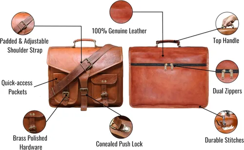 Vista 6 de 15 "bolso de mensajero de cuero para computadora portátil, maletín de oficina, regalo para hombres, bolsa de hombro desgastada