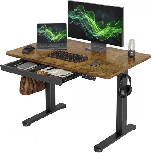 Vista 12 de YDN Escritorio de pie con cajón de 48 x 24 pulgadas eléctrico de altura ajustable negro Steel frame supports 176 lbs, 28.3 to 46.5 inch height