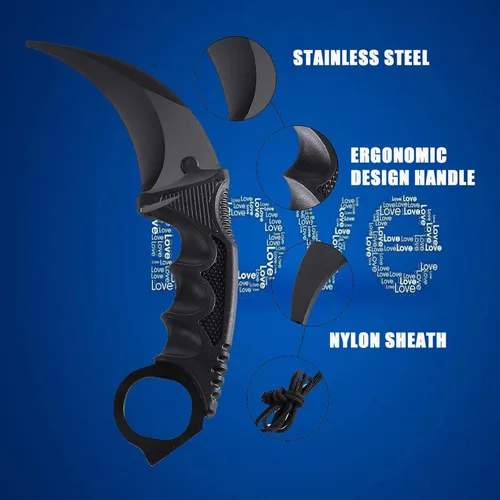 Vista 4 de TOPOINT - Paquete de 2 cuchillos Karambit sin filo de corte sin filo con funda para principiantes (negro y rojo)