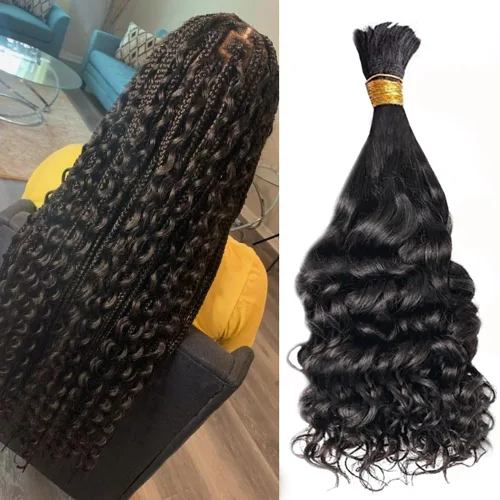 Vista 7 de Cabello humano rizado con reflejos marrones a granel para trenzar microtrenzas, cabello humano a granel, húmedo y ondulado, sin trama, cabello