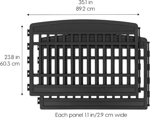 Vista 2 de IRIS USA Corralito de 24” para mascotas, complemento de 2 paneles, plástico moldeado de alta resistencia, no se oxida, patas de goma Negro