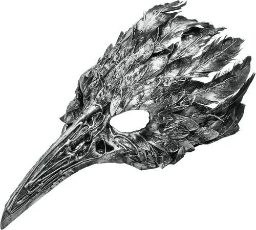 Vista 2 de ILOVEMASKS Máscara plateada para adultos, cosplay, fiesta de Halloween, máscara de plumas de cráneo, cuervo, cráneo, veneciano, Mardi Gras, baile