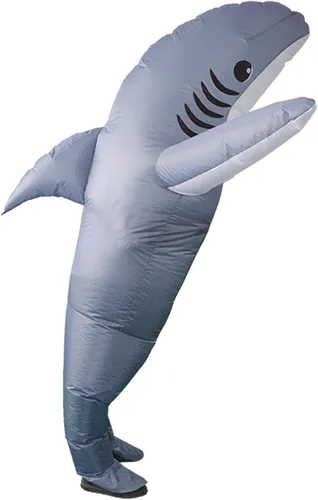 Vista 3 de Disfraz inflable de tiburón para adultos, disfraz inflable de tiburón para hombres, divertido
