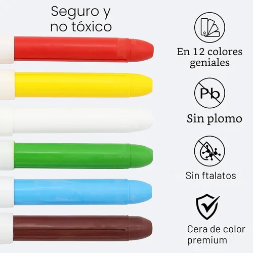 Vista 3 de Lebze 12 Colores Crayones para Niños Pequeños, No Tóxicos Sedosos, Jumbo Herramienta de Colorear Lavable para Bebés, Tamaño Grande para Niños