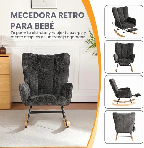 Vista 7 de Mecedora para habitación del bebé con bolsa de aire, silla mecedora de lectura para interiores, acogedoras sillas mecedoras tapizadas con respaldo