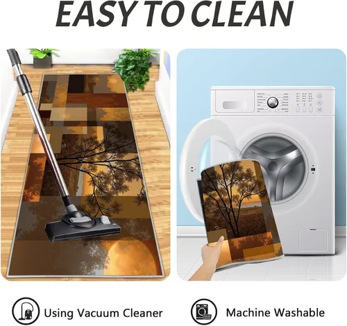 Vista 6 de Kitchen Mats for Floor 2 Piece Set Retro Sunset Forest Non Slip Kitchen Rugs Washable Abstract Geometry Floor Mats Rust Brown Area Rug Runner for