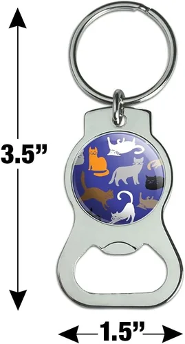 Vista 3 de GRAPHICS & MORE Crazy Cat Pattern Keychain with Bottle Cap Opener