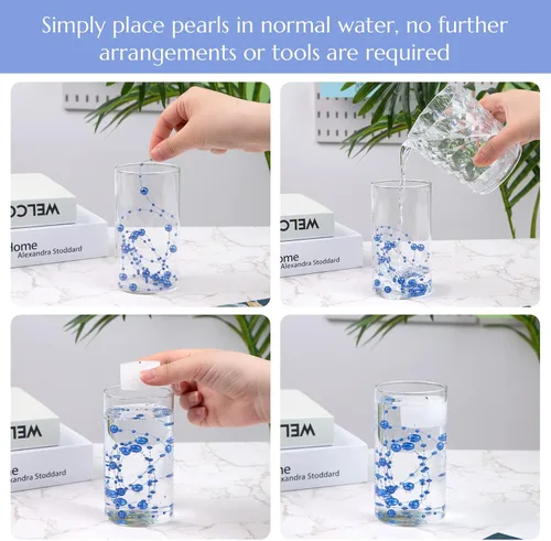 Vista 5 de DomeStar 36 cuerdas de perlas azules para velas flotantes, cuerdas de cuentas artificiales, perlas de imitación azules, rellenos de jarrón para mesa