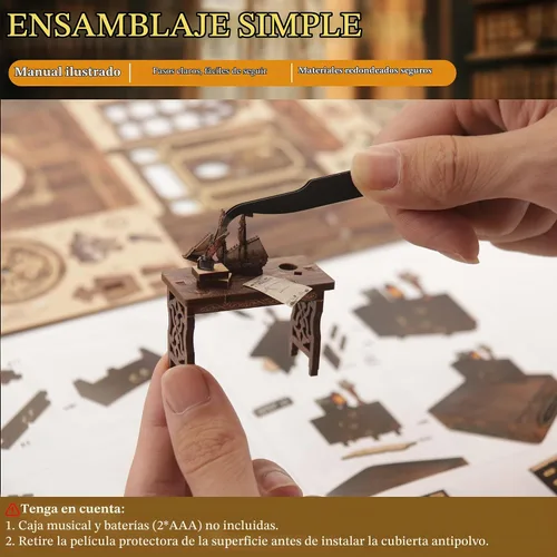 Vista 5 de SUNNINO Kit de Rincón de Libros - Kit de Casa de Muñecas en Miniatura DIY, Rompecabezas 3D de Madera con Luz LED, Kits de Rincón de Libros para Sala