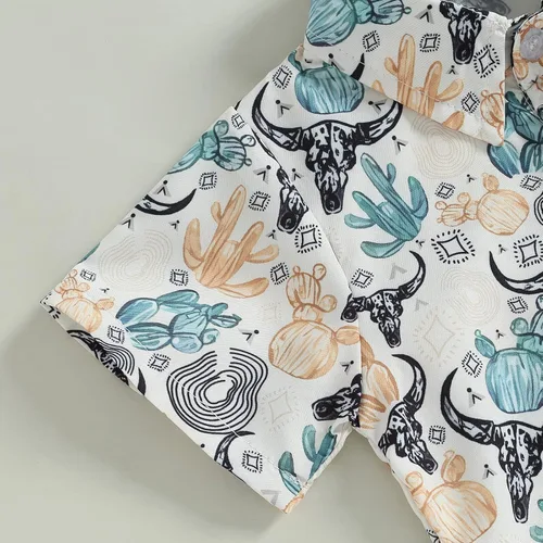 Vista 4 de Ropa occidental para bebé, camisas con estampado de vaca, manga corta, botones y cuello de solapa, camiseta de verano 6M-4T