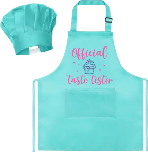 Vista 26 de R HORSE Juego de delantal y sombrero de chef para niños, 2 piezas, mini parrilla ajustable, delantal de cocina para niños, juego de rol, juguete