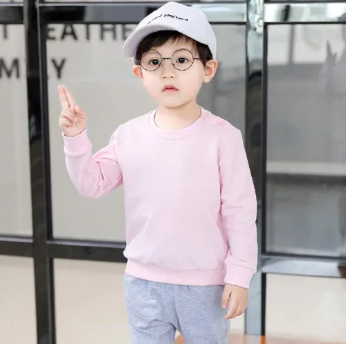Vista 4 de Sudadera delgada con cuello redondo para niños y niñas, manga larga, de algodón, sin botones, para niños pequeños
