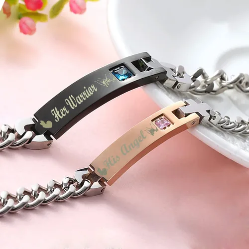 Vista 17 de Regalo para enamorado, para él y ella, pulseras grabadas personalizadas para parejas, para mujeres y hombres, juego a juego, regalo de aniversario
