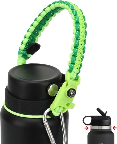 Vista 10 de Asa de cuerda de paracaídas para botellas Hydroflask 2.0 de boca ancha y estándar, con nuevo soporte de anillo de seguridad, 12oz - 64oz