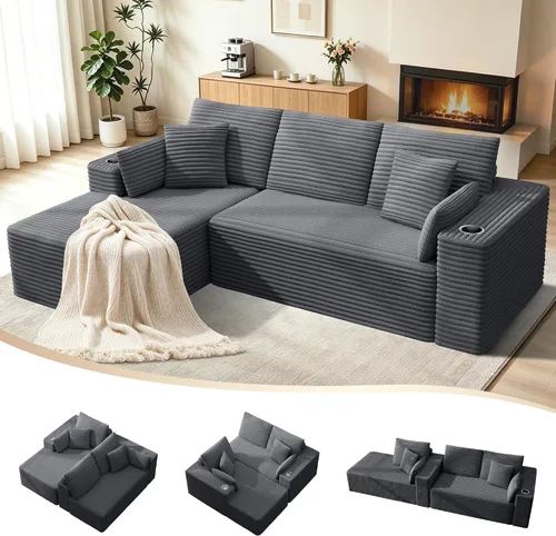 Vista 9 de Sofás deshuesados de 103 pulgadas para sala de estar, sofá en forma de L con diván, sofá modular modular sin montaje para dormitorio, apartamento