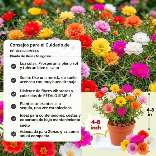 Vista 4 de 4 plantas Portulaca de rosa musgo, 4-8 pulgadas de alto, planta viva