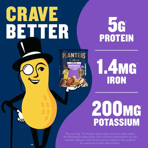 Vista 4 de PLANTERS - Nueces mixtas sin sal de lujo, proteína a base de plantas, 15.25 onzas (1 unidad)