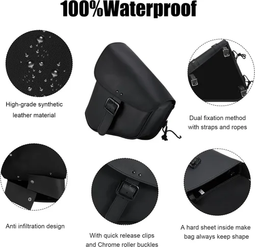 Vista 2 de Bolsas para sillín de motocicleta, de cuero sintético, bolsa de brazo oscilante para softails, Sportsters Choppers, bolsas laterales impermeables