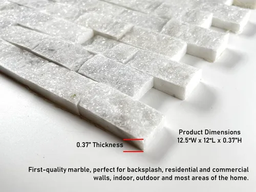 Vista 3 de Tenedos Azulejo de mosaico de mármol de Carrara blanco italiano con cara dividida de 1 x 2 para cocina, baño, pared, chimenea, acento envolvente