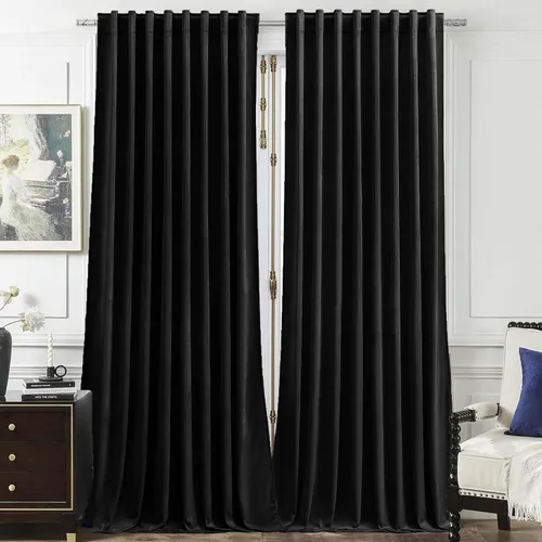 Vista 27 de Timeper Cortinas opacas de terciopelo negro de 42 pulgadas de ancho x 84 pulgadas de largo, cortinas opacas para dormitorio, sala de estar, cortinas