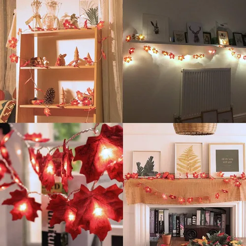 Vista 6 de Fullsexy Guirnalda de luces de otoño impermeables, 20 pies, 40 LED, diseño de hoja de arce