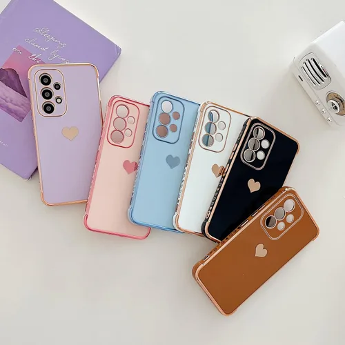 Vista 229 de phylla Funda de teléfono compatible con Samsung Galaxy A12 de 6.5 pulgadas, lindo corazón chapado en oro, elegante funda de lujo para mujer