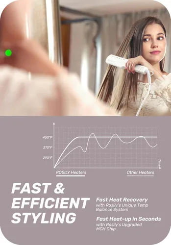 Vista 4 de ROSILY Plancha plana Nano Titanium Plancha de pelo de 1.75 pulgadas de ancho, doble voltaje 100-240 V, temperatura ajustable adecuada para todo