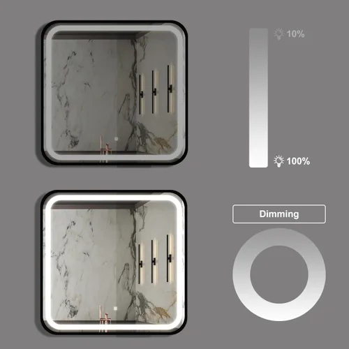 Vista 3 de 32 * 32 inch Bathroom Led Classy Vanity Mirror with High Lumen,Black Metal Frame,Dimmable Touch,Wall Switch Control, Anti-Fog,CRI 95 Adjustable