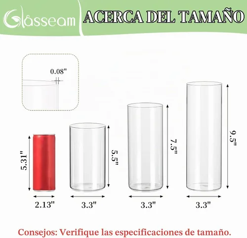 Vista 2 de Glasseam Jarrones cilíndricos transparentes a granel, 24 jarrones de vidrio