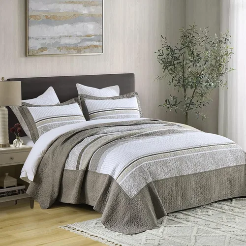 Vista 11 de Colchas ligeras tamaño King de 120x120, colcha de microfibra extra grande 100% algodón, colcha reversible con patrón botánico a rayas, juego de ropa