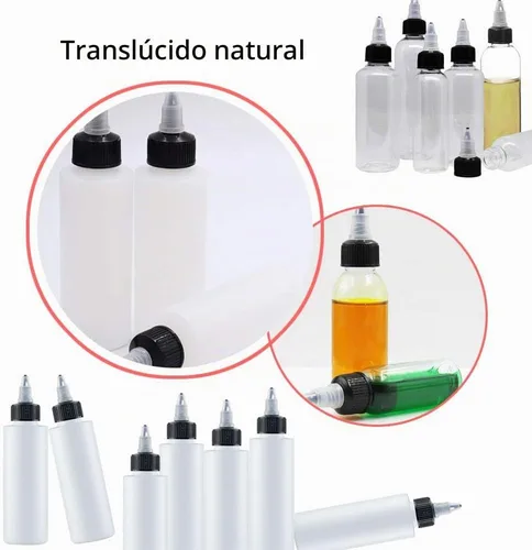 Vista 3 de Meirrnyyu 20 piezas de botellas de plástico para condimentos de 4 oz con tapas de rosca, botella de salsa con tapa despachadora, botellas
