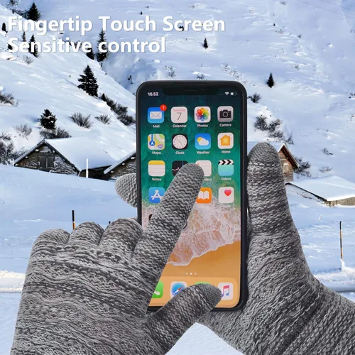 Vista 8 de Guantes de invierno cálidos para pantalla táctil para mujer, guantes térmicos de punto de lana con forro polar para clima frío