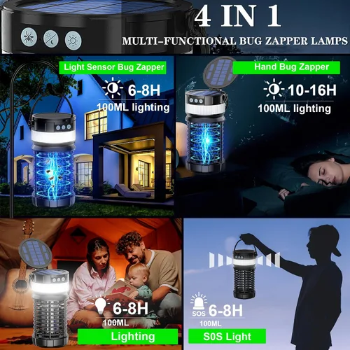 Vista 3 de Exterminador de insectos al aire libre, exterminador de mosquitos con energía solar para exteriores, recargable, eléctrico e impermeable