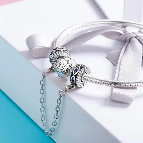 Vista 3 de Dije con cadena de seguridad, con corazón de plata de ley 925, compatible con pulseras y collares Pandora