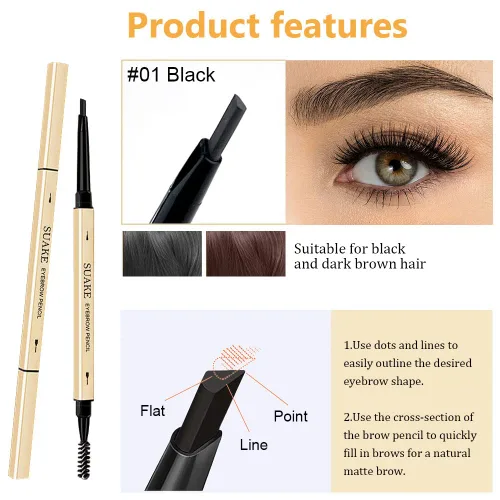 Vista 3 de AMY'S DIARY Lápiz retráctil de cejas Balck de 3 piezas, cepillo de cejas de doble cara, punta fina, formas, define, rellena maquillaje para cejas