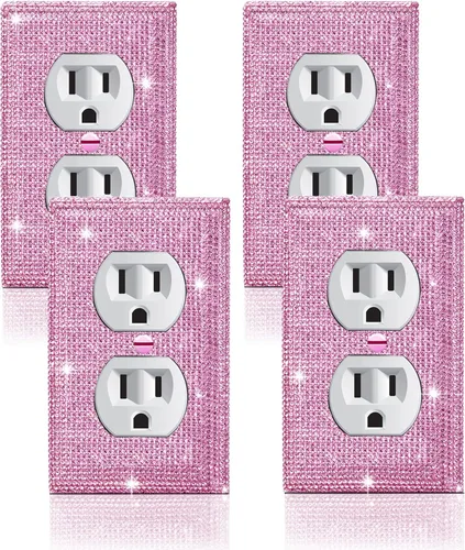 Vista 18 de 4 Piezas Cubiertas de Tomacorriente con Diamantes de Imitación Plateados Brillantes Placa de Pared 1 Gang Toggle Cubierta de Interruptor de Luz