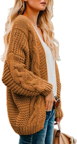 Vista 2 de Astylish - Suéteres cárdigan de punto grueso de manga larga y con frente abierto para mujer saco holgado para exteriores