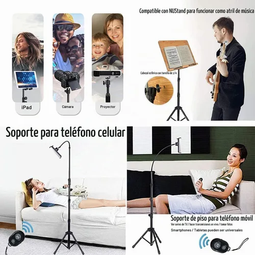Vista 4 de Trípode para tableta para iPad Pro soporte de piso trípode para Surface Pro Samsung Tab S9+ soporte con control remoto giratorio de 360° ajustable