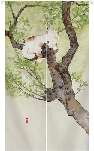 Vista 10 de Ofat Home Cortina de puerta Noren japonesa con diseño de gato durmiendo, cortina de armario, cortina de pared para colgar en la ventana, 33.5 x 59.1