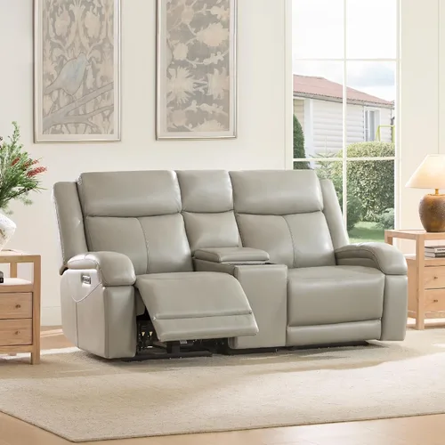 Vista 13 de Watson & Whitely Sofá reclinable eléctrico de piel auténtica, sofás reclinables de pared de 3 plazas con consola de almacenamiento, reposacabezas