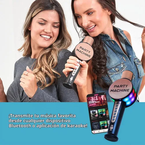 Vista 3 de Micrófono de karaoke inalámbrico Singing Machine para niños y adultos, micrófono de fiesta (Oro rosa) - Micrófono portátil Bluetooth de mano