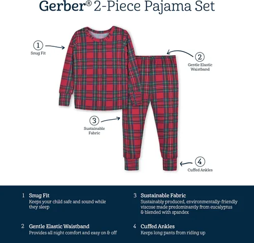 Vista 6 de Gerber Unisex Baby Toddler Buttery Soft 2-Piece Snug Fit Pajamas with Viscose Made from Eucalyptus
