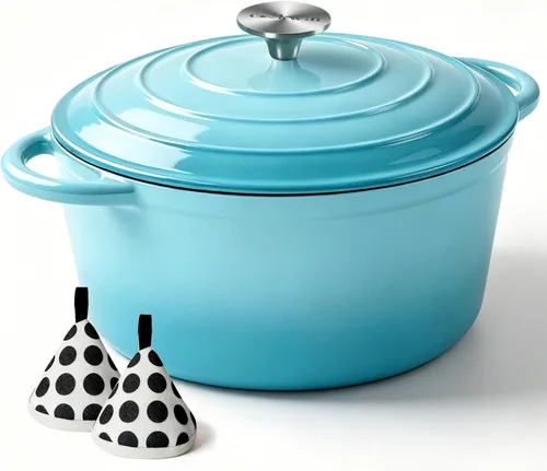 Vista 15 de COOKWIN Horno holandés de hierro fundido, olla redonda de 3 QT con tapa autobronceadora para hornear en casa, brasero, cocina, excelentes regalos