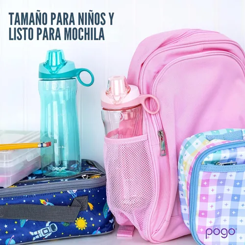 Vista 6 de Pogo Botella de agua de plástico tritán sin bisfenol A con tapa con pico de 18 onzas, color azul