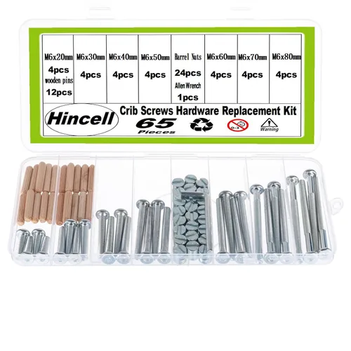 Vista 9 de Kit de repuesto de tornillos de cuna – M6 x 15/20/30/40/50/60/70/3.150 in, tornillos hexagonales, tuercas de barril, 71 piezas de 8 tamaños